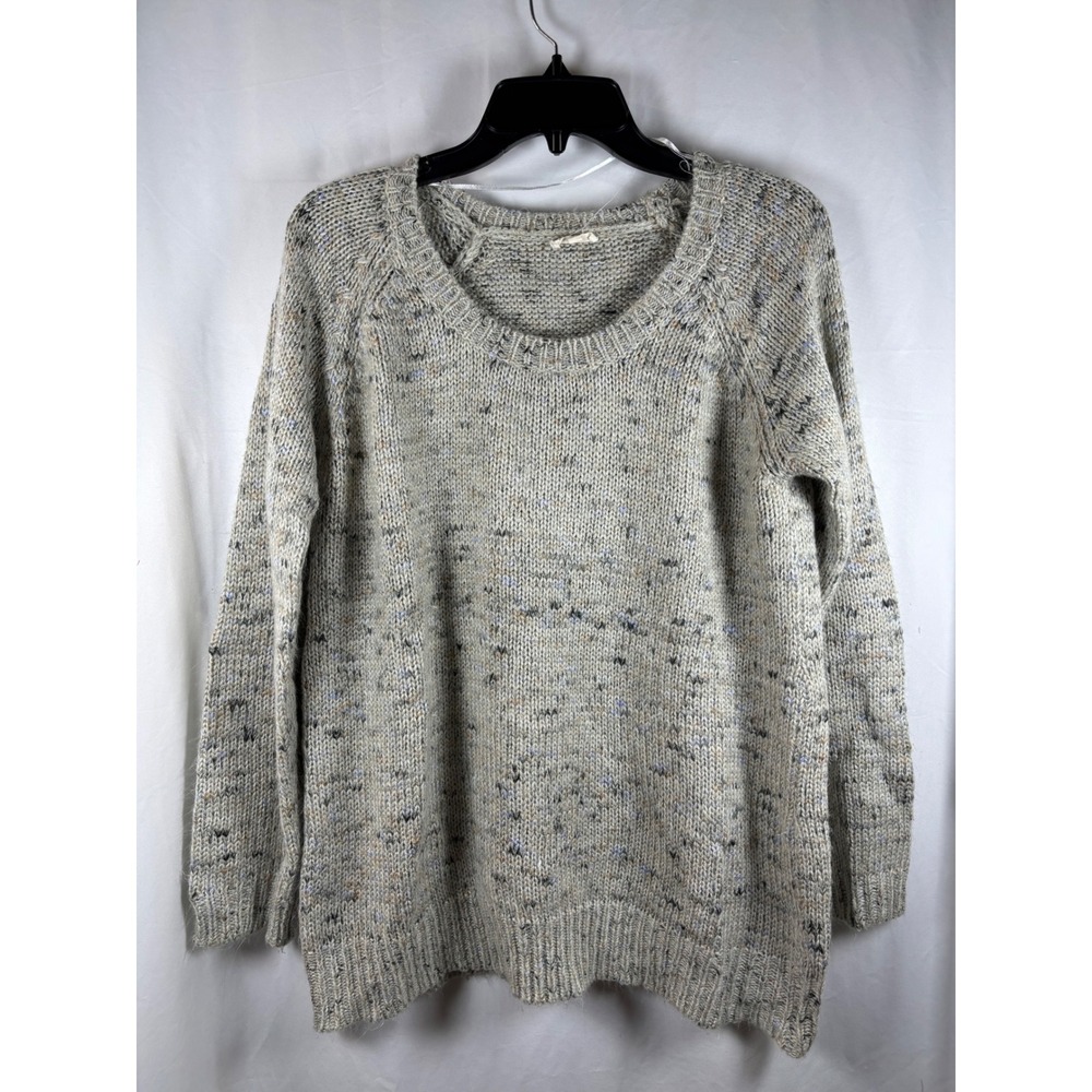 Mystree Womens Large Marled Oatmeal Knit Scoop Neck Raglan Sleeve Sweater